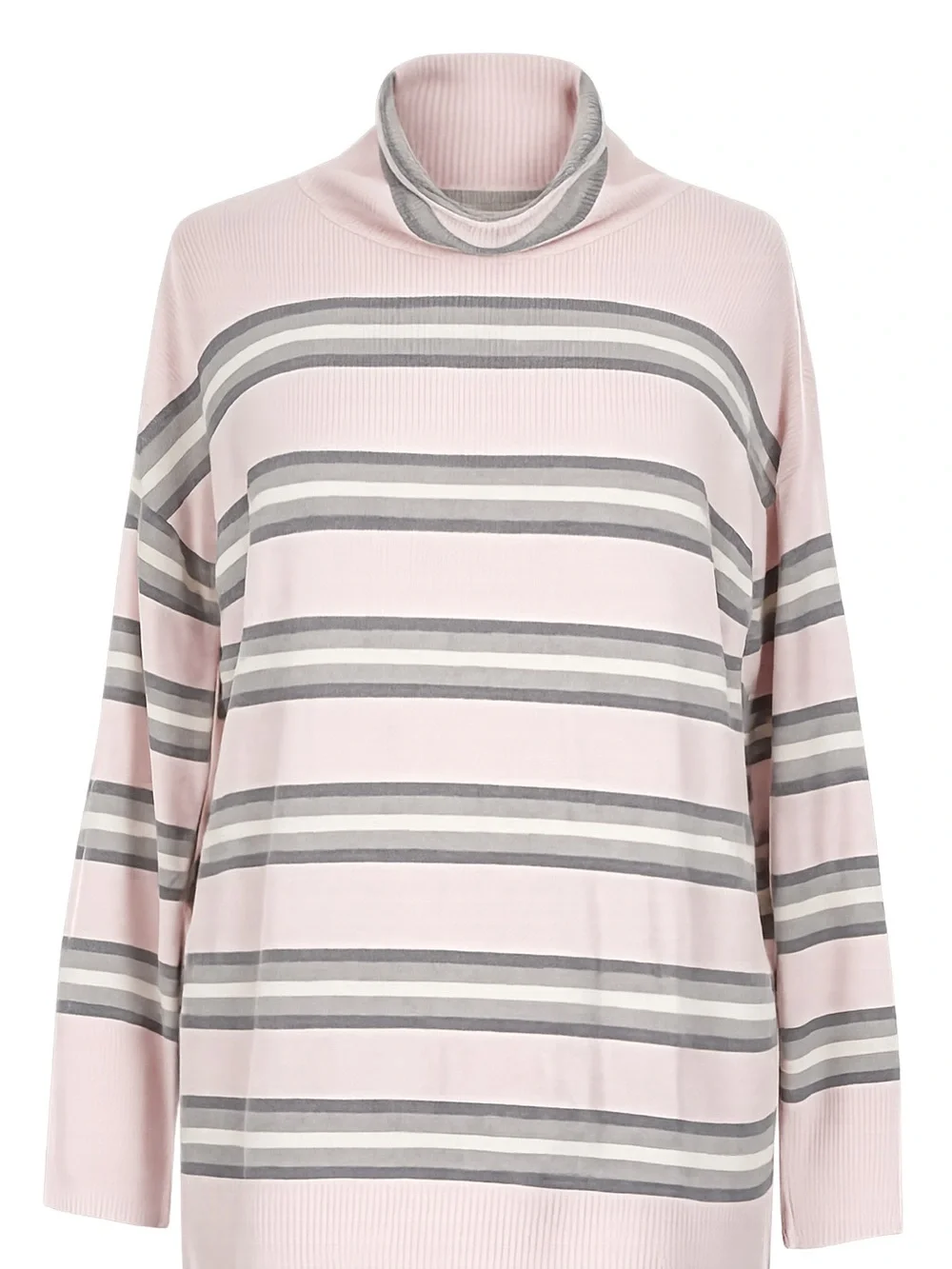 J. Jill Pink and Gray Striped Cowl Neck Sweater